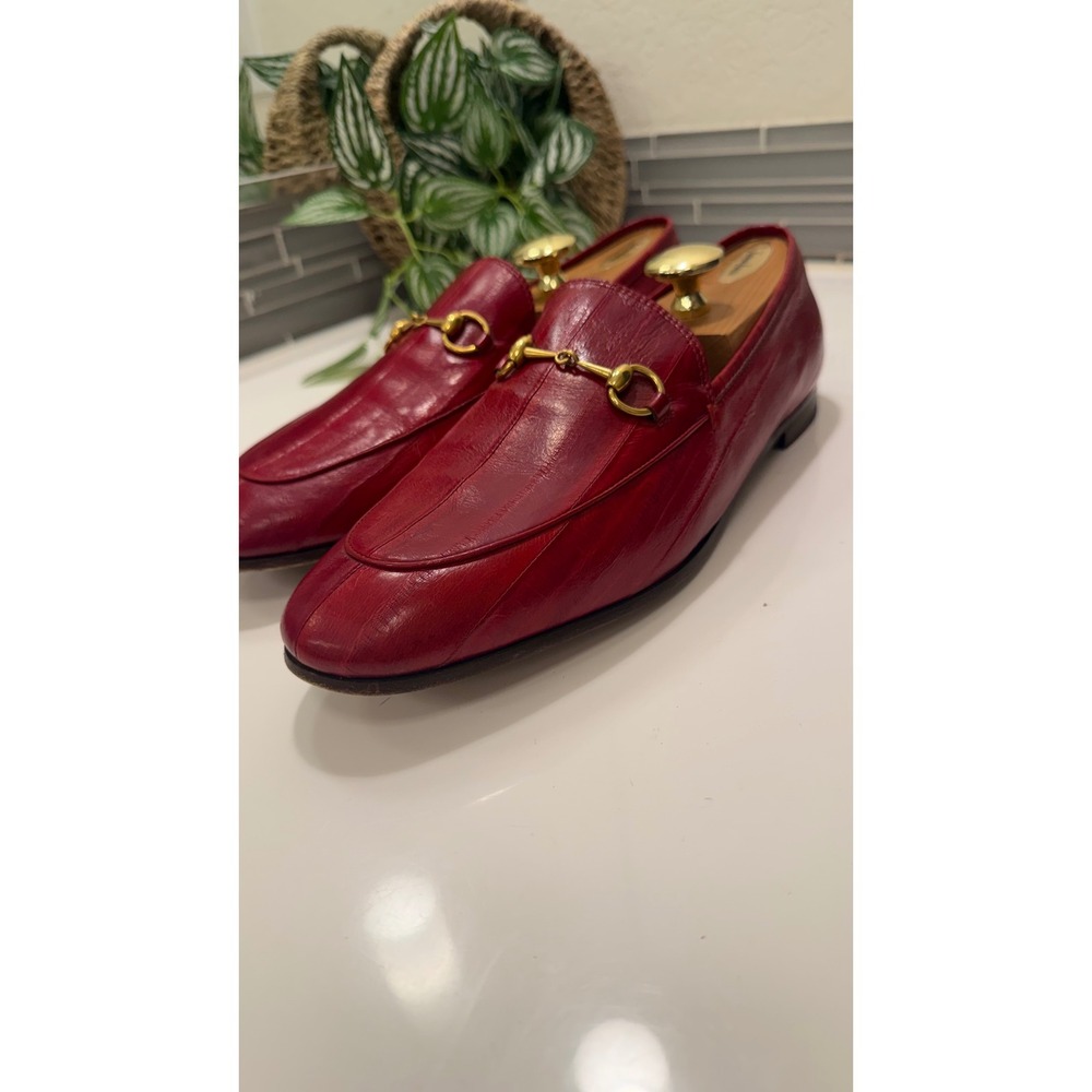 Gucci Mens Red Genuine Eel Leather Horsebit Loafers Size 42 Made in Italy Rare